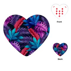 Background With Violet Blue Tropical Leaves Playing Cards Single Design (heart) by Wegoenart