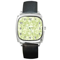 Watercolor Leaves On The Wall  Square Metal Watch by ConteMonfrey