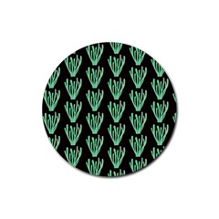 Watercolor Seaweed Black Rubber Round Coaster (4 Pack) by ConteMonfrey