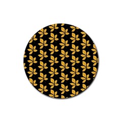 Orange And Black Leaves Rubber Coaster (round) by ConteMonfrey