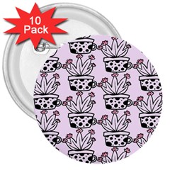 Lovely Cactus With Flower 3  Buttons (10 Pack) 