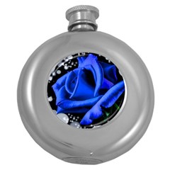 Blue Rose Bloom Blossom Round Hip Flask (5 Oz) by Wegoenart