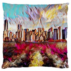 New York Skyline Manhattan City Large Flano Cushion Case (two Sides) by Wegoenart