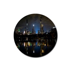 New York Night Central Park Skyscrapers Skyline Rubber Coaster (round) by Wegoenart