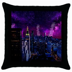 New York Manhattan Skyline Cityscape Downtown Throw Pillow Case (black) by Wegoenart