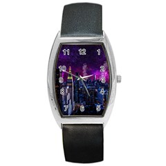 New York Manhattan Skyline Cityscape Downtown Barrel Style Metal Watch