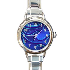 Wavy Abstract Blue Round Italian Charm Watch by Ravend