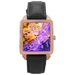 Conceptual Abstract Painting Acrylic Rose Gold Leather Watch  by Ravend