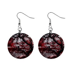 Tree Red Nature Abstract Mood Mini Button Earrings