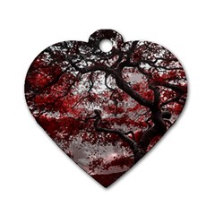 Tree Red Nature Abstract Mood Dog Tag Heart (one Side)