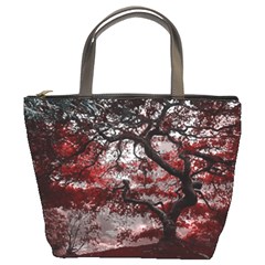 Tree Red Nature Abstract Mood Bucket Bag by Ravend