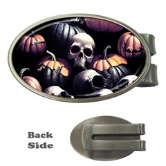 Halloween Party Skulls, Demonic Pumpkins Pattern Money Clips (oval)  by Casemiro