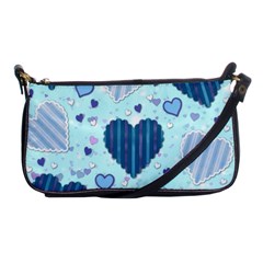 Hearts Pattern Paper Wallpaper Blue Background Shoulder Clutch Bag