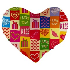 Multicolored Gift Wrap Decor Love Colorful Hearts I Love You Large 19  Premium Heart Shape Cushions by Wegoenart