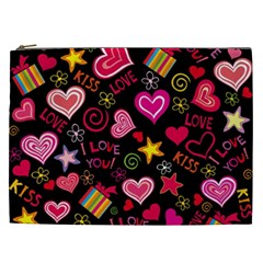 Multicolored Wallpaper, Love Vector Hearts Background Romantic Cosmetic Bag (xxl) by Wegoenart