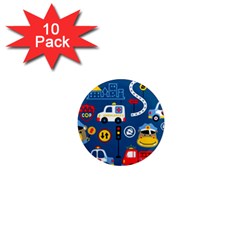 Car Cars Seamless Pattern Vector Rescue Team Cartoon 1  Mini Magnet (10 Pack)  by Wegoenart