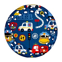 Car Cars Seamless Pattern Vector Rescue Team Cartoon Ornament (round Filigree) by Wegoenart