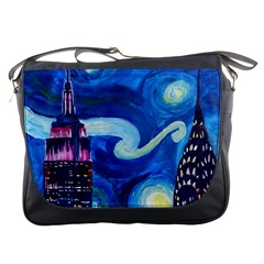 Starry Night In New York Van Gogh Manhattan Chrysler Building And Empire State Building Messenger Bag by danenraven