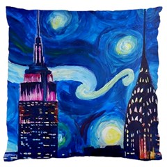 Starry Night In New York Van Gogh Manhattan Chrysler Building And Empire State Building Large Cushion Case (one Side)