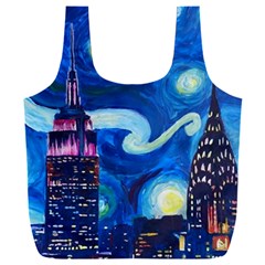 Starry Night In New York Van Gogh Manhattan Chrysler Building And Empire State Building Full Print Recycle Bag (xxl) by danenraven