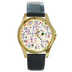 Abstract Pattern Illustration Background Wallpaper Round Gold Metal Watch