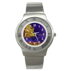 Landscape Illustration Night Light Stainless Steel Watch by Wegoenart