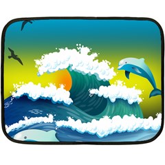 Dolphin Seagull Sea Ocean Wave Blue Water Double Sided Fleece Blanket (mini)  by Wegoenart