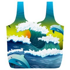 Dolphin Seagull Sea Ocean Wave Blue Water Full Print Recycle Bag (xxl) by Wegoenart