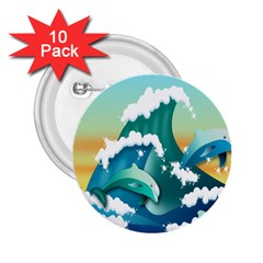 Dolphin Seagull Sea Ocean Wave 2 25  Buttons (10 Pack)  by Wegoenart