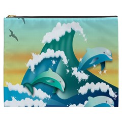 Dolphin Seagull Sea Ocean Wave Cosmetic Bag (xxxl) by Wegoenart