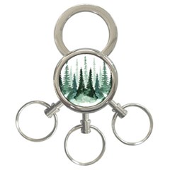 Tree Watercolor Painting Pine Forest Green  Nature 3-ring Key Chain by Wegoenart