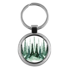 Tree Watercolor Painting Pine Forest Green  Nature Key Chain (round) by Wegoenart