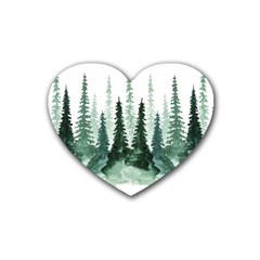 Tree Watercolor Painting Pine Forest Green  Nature Rubber Coaster (heart) by Wegoenart