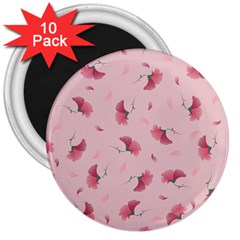 Flowers Pattern Pink Background 3  Magnets (10 pack) 