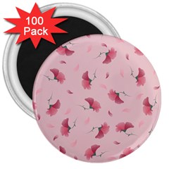 Flowers Pattern Pink Background 3  Magnets (100 pack)