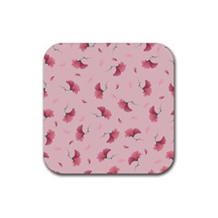 Flowers Pattern Pink Background Rubber Coaster (Square)
