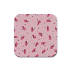 Flowers Pattern Pink Background Rubber Square Coaster (4 pack)