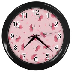 Flowers Pattern Pink Background Wall Clock (Black)