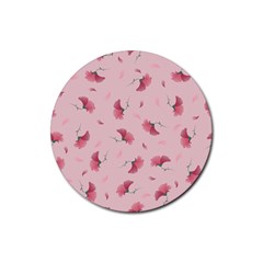 Flowers Pattern Pink Background Rubber Round Coaster (4 pack)