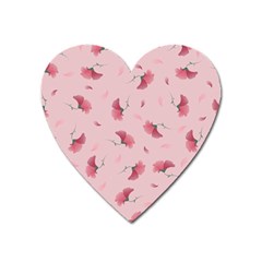 Flowers Pattern Pink Background Heart Magnet