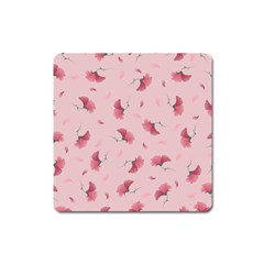 Flowers Pattern Pink Background Square Magnet