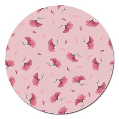 Flowers Pattern Pink Background Magnet 5  (Round)