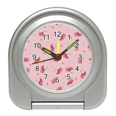 Flowers Pattern Pink Background Travel Alarm Clock