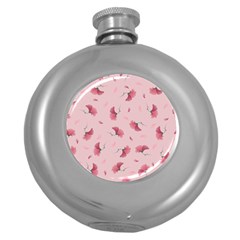 Flowers Pattern Pink Background Round Hip Flask (5 oz)