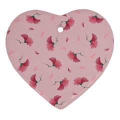 Flowers Pattern Pink Background Heart Ornament (two Sides)