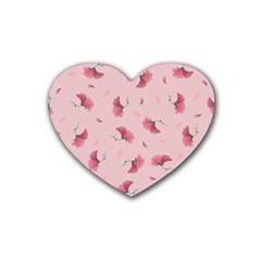 Flowers Pattern Pink Background Rubber Coaster (Heart)