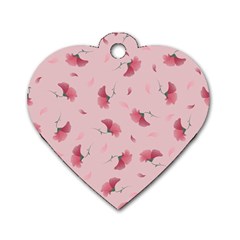 Flowers Pattern Pink Background Dog Tag Heart (One Side)