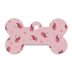 Flowers Pattern Pink Background Dog Tag Bone (two Sides)
