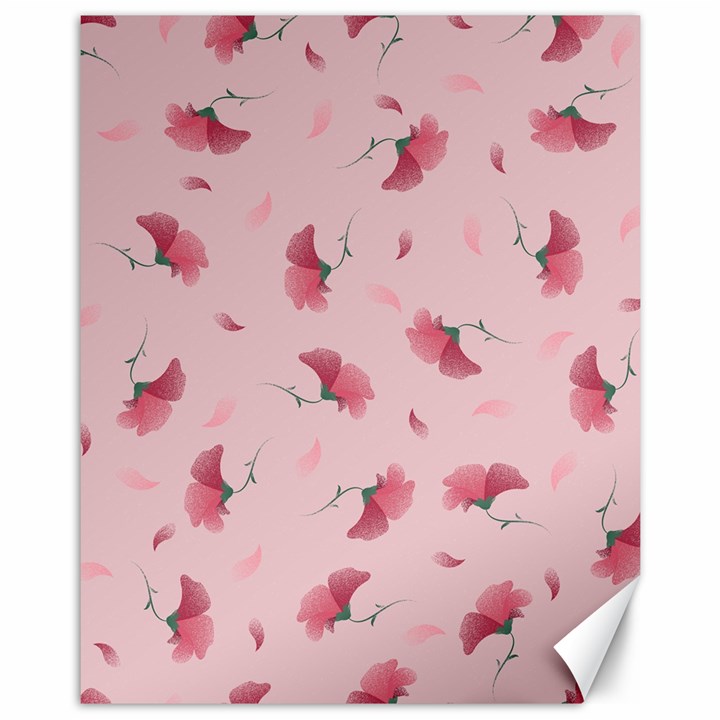 Flowers Pattern Pink Background Canvas 11  x 14 