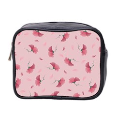 Flowers Pattern Pink Background Mini Toiletries Bag (Two Sides)